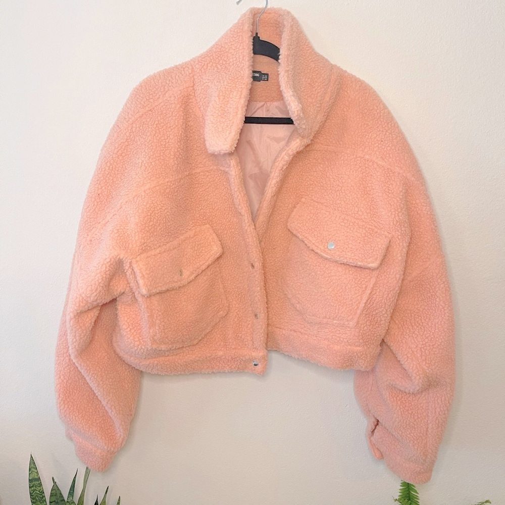 Pink plush crop jacket